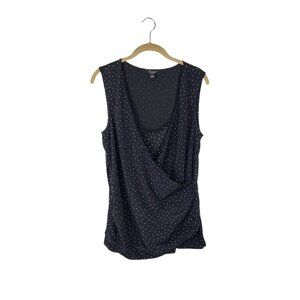 Ann Taylor Faux Wrap Top Sleeveless Scoop Neck Crossover Black Polka Dot Size M